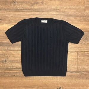 Vintage Alfred Dunner Navy Rib Knit Short Sleeve Size Petite Small